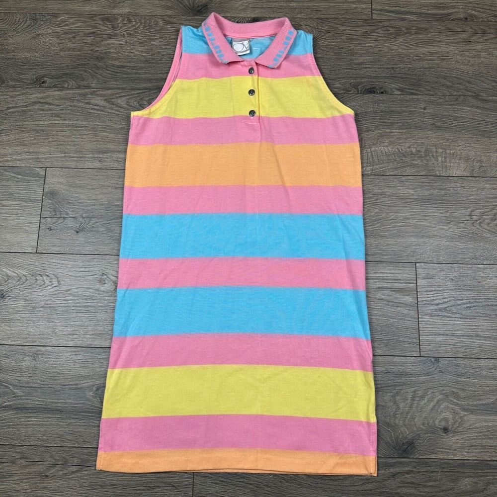 Vintage Ocean Pacific Mini Dress Women's Large Color Block Striped Collared Polo